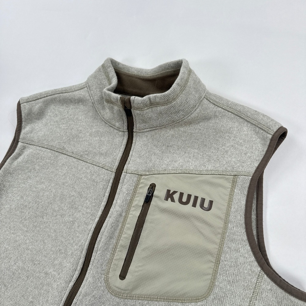 KUIU Base Camp Vest Mens XL Gray Beige High Loft Sweater Fleece Zip Hunting
